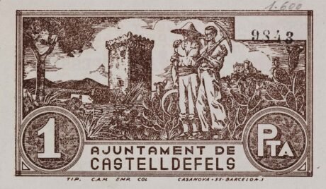 Реверс банкноты 1 песета Кастельдефельс (Испания) 1937 года