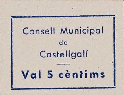 Аверс банкноты 5 сантимов Кастельгали (Испания) 1937 года