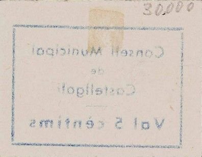 Реверс банкноты 5 сантимов Кастельгали (Испания) 1937 года