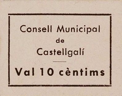 Аверс банкноты 10 сантимов Кастельгали (Испания) 1937 года