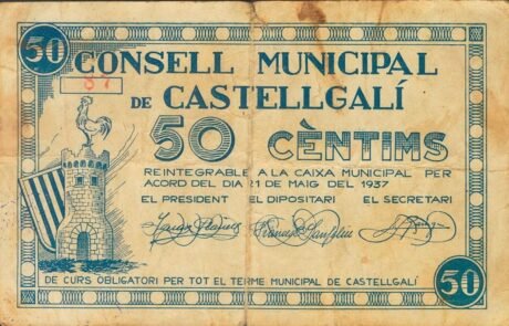 Аверс банкноты 50 сантимов Кастельгали (Испания) 1937 года