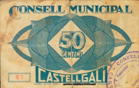 Реверс банкноты 50 сантимов Кастельгали (Испания) 1937 года