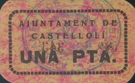 Аверс банкноты 1 песета Кастеллоли (Испания)