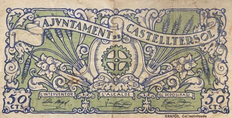 Аверс банкноты 50 сантимов Кастельтерсоль (Испания) 1937 года