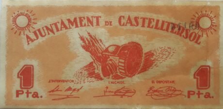 Аверс банкноты 1 peseta Castelltersol (Spain) 1937