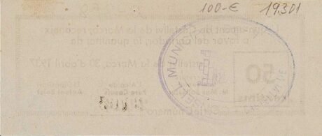 Реверс банкноты 50 centymów Castellví de la Marca (Hiszpania) 1937