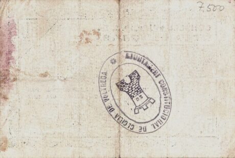 Реверс банкноты 1 peseta Cecilia de Voltrega (Hiszpania) 1937