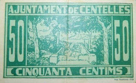 Реверс банкноты 50 сантимов центелей (Испания) 1937 года