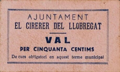 Аверс банкноты 50 сантимов Эль Сиререр дель Льобрегат (Испания) 1937 года