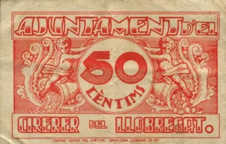Реверс банкноты 50 centymów El Sirerer del Llobregat (Hiszpania) 1937