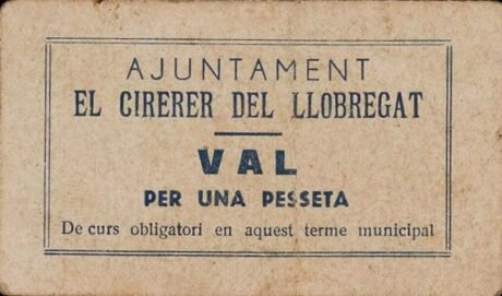 Аверс банкноты 1 песета Эль Сиререр дель Льобрегат (Испания) 1937 года