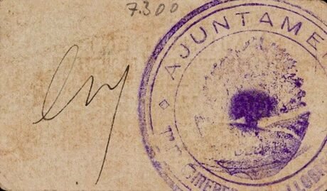 Реверс банкноты 1 песета Эль Сиререр дель Льобрегат (Испания) 1937 года