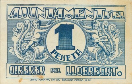 Реверс банкноты 1 peseta El Sirerer del Llobregat (Hiszpania) 1937