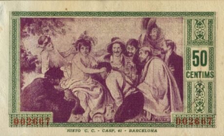 Реверс банкноты 50 сантимов Корбера де Льобрегат (Испания) 1937 года