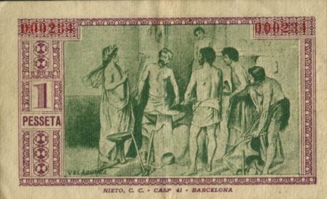 Реверс банкноты 1 песета Корбера де Льобрегат (Испания) 1937 года