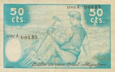 Реверс банкноты 50 centymów Dosrius (Hiszpania) 1937