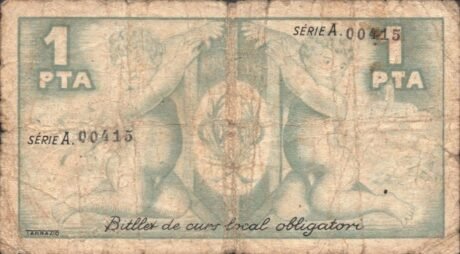 Реверс банкноты 1 песета Досриус (Испания) 1937 года