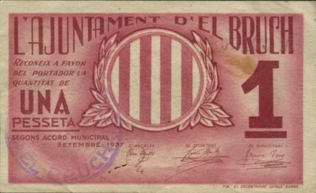 Аверс банкноты 1 peseta El Bruk (Spain) 1937