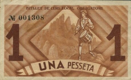 Реверс банкноты 1 peseta El Bruk (Spain) 1937