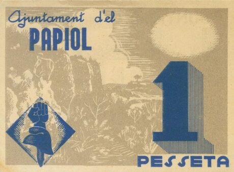 Реверс банкноты 1 песета Эль Папиол (Испания) 1937 года