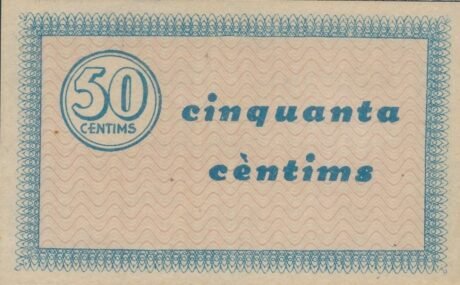 Реверс банкноты Esplugue 50 centymów (Hiszpania) 1937