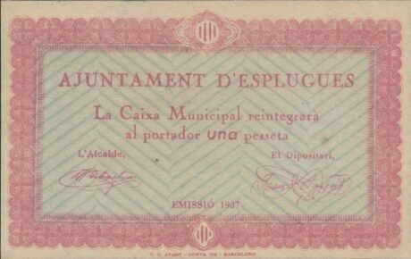 Аверс банкноты 1 peseta (Hiszpania) 1937