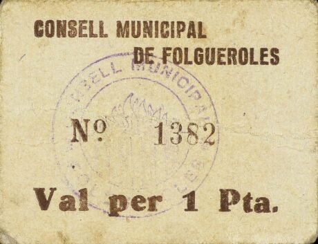 Аверс банкноты 1 песета фольгероли (Испания)