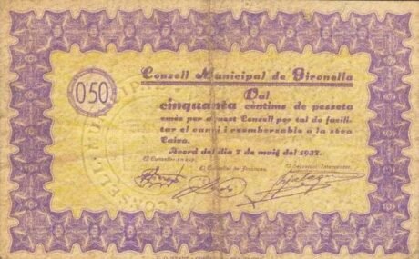 Аверс банкноты 50 сантимов Жиронелла (Испания) 1937 года