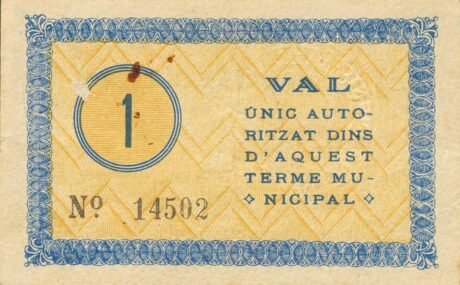 Реверс банкноты 1 песета Жиронелла (Испания) 1937 года