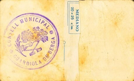 Реверс банкноты 50 сантимов Гвардиола де Берга (Испания) 1937 года