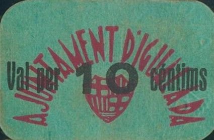 Аверс банкноты 10 сантимов Игуалада (Испания) 1937 года