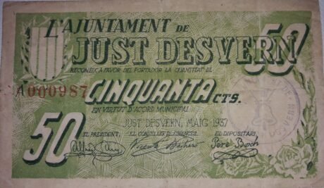 Аверс банкноты 50 сентимо просто десверн (Испания) 1937 года