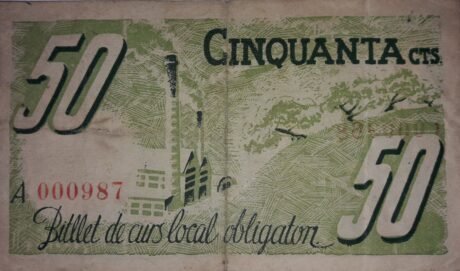 Реверс банкноты 50 сентимо просто десверн (Испания) 1937 года