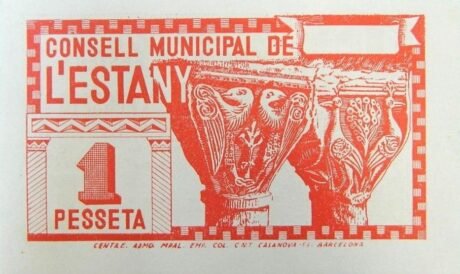 Реверс банкноты 1 песета Л'Эстани (Испания) 1937 года