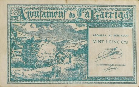 Аверс банкноты 25 centymów La Garriga (Hiszpania) 1937