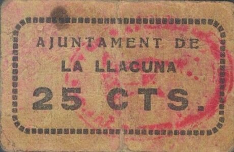 Awers banknotu 25 centymów La Llacuna (Hiszpania) 1937