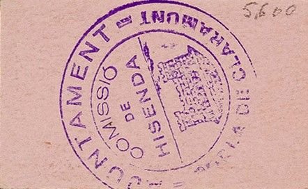 Реверс банкноты 5 сантимов Побла де Кларамунт (Испания)