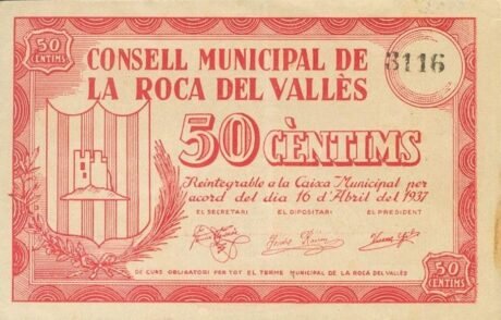 Аверс банкноты 50 сантимов Ла Рока дель Валлес (Испания) 1937 года