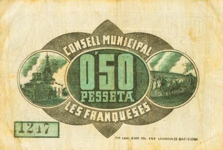 Rewers banknotu 50 centymów Le Franques (Hiszpania) 1937