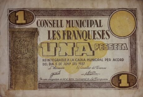 Аверс банкноты 1 peseta Le Franques (Hiszpania) 1937