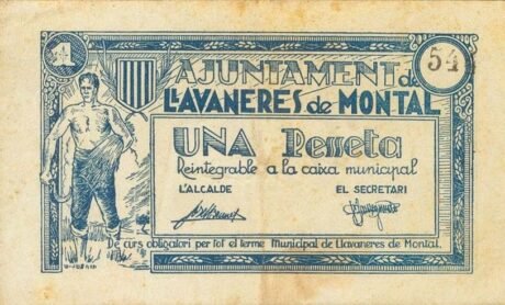Аверс банкноты 1 peseta Llavaneres de Montal (Hiszpania)