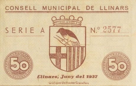 Реверс банкноты 50 centymów liniarnych (Hiszpania) 1937