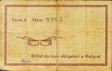 Реверс банкноты 50 сантимов Мальграт (Испания) 1937 года