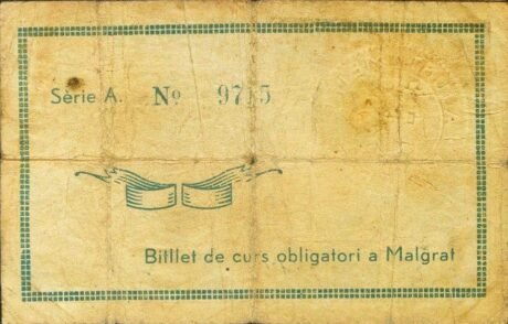 Реверс банкноты 1 peseta Malgrat (Spain) 1937