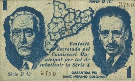 Реверс банкноты 1 peseta Malgrat (Spain) 1937