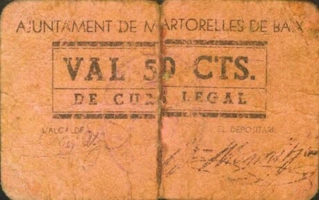 Аверс банкноты 50 сантимов Марторель де Баш (Испания) 1937 года