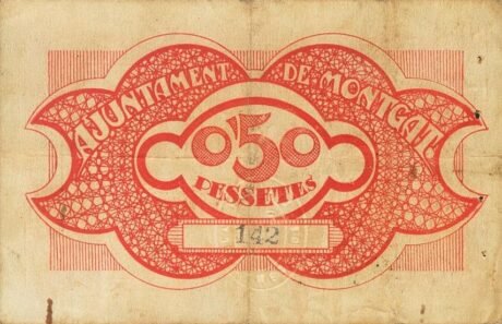 Реверс банкноты 50 сантимов Монгат (Испания) 1937 года