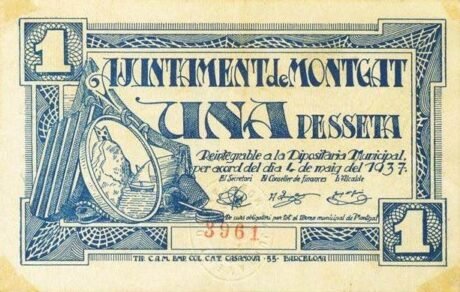 Аверс банкноты 1 peseta Montgat (Hiszpania) 1937