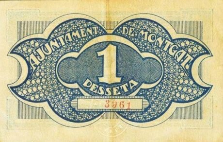 Реверс банкноты 1 peseta Montgat (Hiszpania) 1937