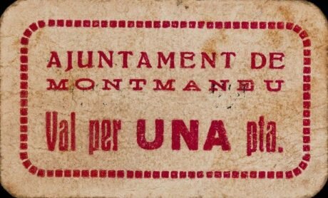 Аверс банкноты 1 песета Монтманеу (Испания) 1937 года